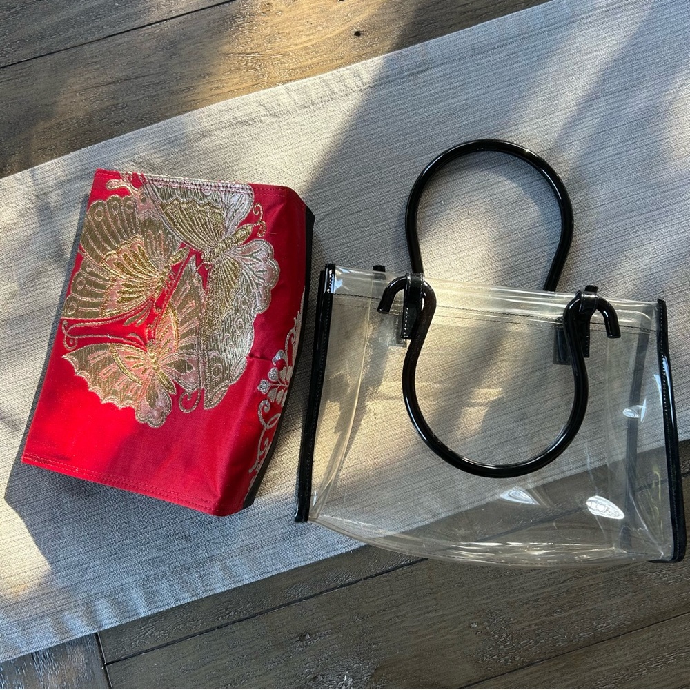 Vintage Clear Vinyl Handbag with Red & Gold Brocade Insert – Y2K / Late 90s - Picture 10 of 15